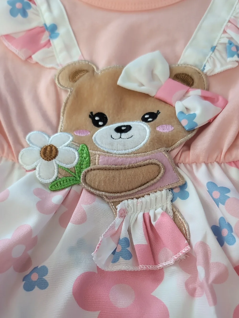 Pink Floral Bear Baby Dress Romper - Picture 2 of 5